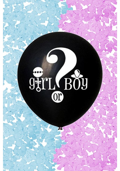 Büyük Girl Or Boy Siyah Cinsiyet Belirleme Partisi Balonu Konfeti