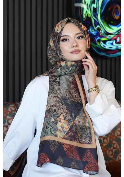 Paisley Desen Kahverengi Soft Pamuk Şal Bordo Çok Renkli