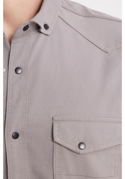 Tudors Erkek Regular Fit Rahat Kesim Çift Cepli Spor Yaka Denim Gri Gömlek-36856 Gri
