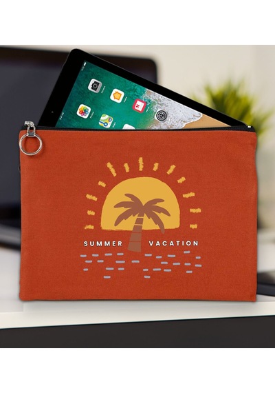 Bk Gift Yaz Temalı-6 Kiremit Tablet Çantası 30x21cm, Apple iPad Uyumlu Çantası, Baskılı Tablet Kılıfı
