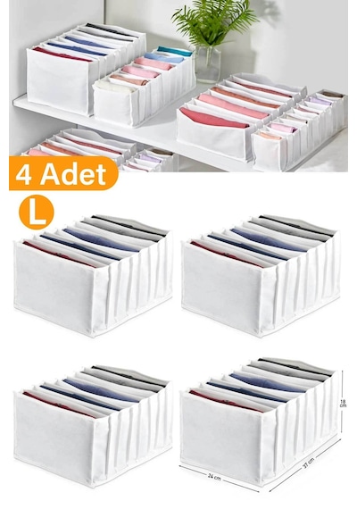 Serstil 4 Adet - Large 8 Bölmeli Çekmece Dolap Içi Akardiyon Beyaz 27 X 35 X 17