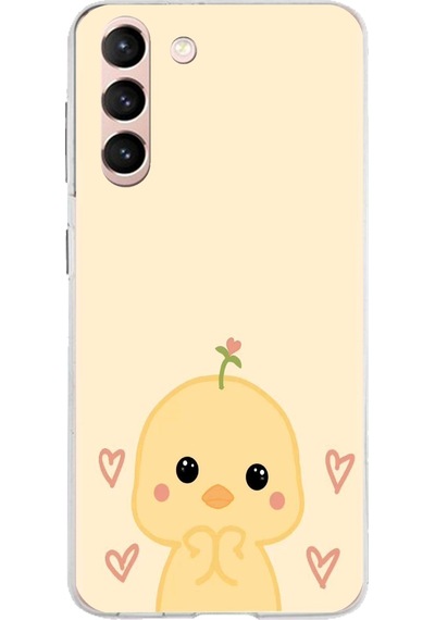 Samsung Galaxy S21 Uyumlu Sevimli Civciv Ve Kalp Desenli Baskılı Silikon Kılıf Renkli