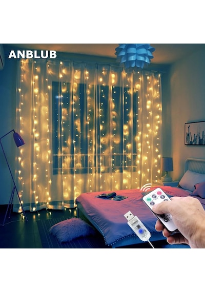 300 Ledli 10 Sarkıt Perde Led Işık-8 Fonksiyon, Uzaktan Kumandalı, 3x3 Metre Çok Renkli
