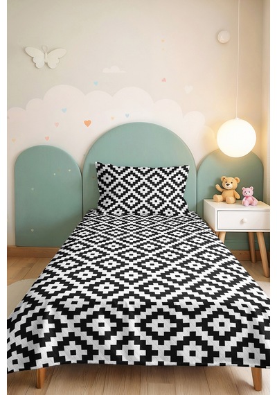 Siyah Geometrik Genç Odası Tek Kişilik Pike Takımı - Modern Minimal 160x220 Cm Kapitone Yatak Örtüsü Mistik Örtü Tonu