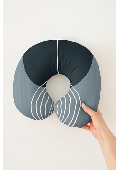 Modern Çizgili Ergonomik Boyun Yastığı - Minimalist Antrasit Gri Yumuşak Seyahat Yastığı Mat Taş Altın Sarısı