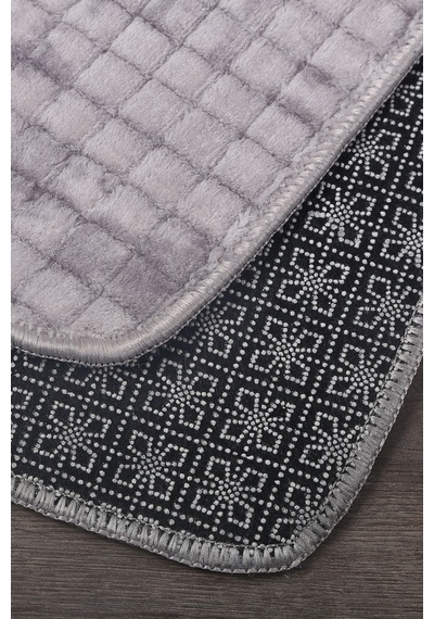 Kare Plus Gri Büyük Ebat 80x150 + 50x80 Cm 2'li Banyo Paspası Yıkanabilir Klozet Takımı Gri