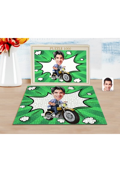 Kişiye Özel Erkek Motorcu Karikatürlü 1000 Parça Profesyonel Puzzle-1