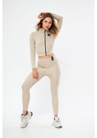 Lesa Wear İçi Polarlı Yumuşacık Şardonlu Kaşkorse Crop Likralı Hırka Bej