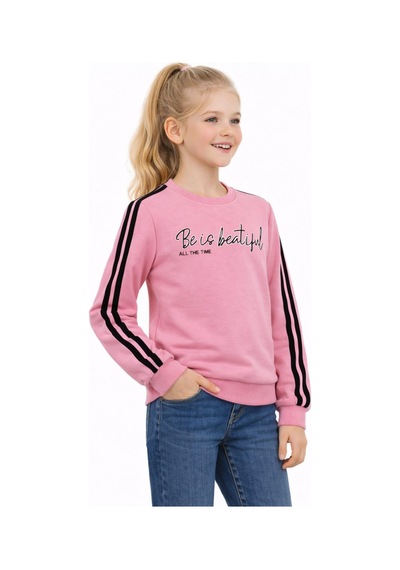Kız Çocuk Kol Şeritli Sweatshirt Bgl-st05269 Pembe