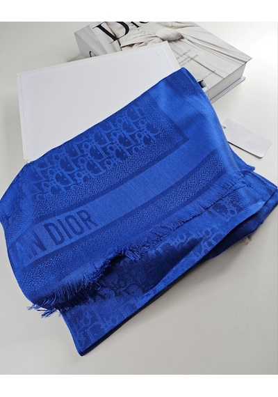 Cd Desen Kaşmir İpek Şal Silk Scarfs Hijab İthal Ürün Saks Mavi