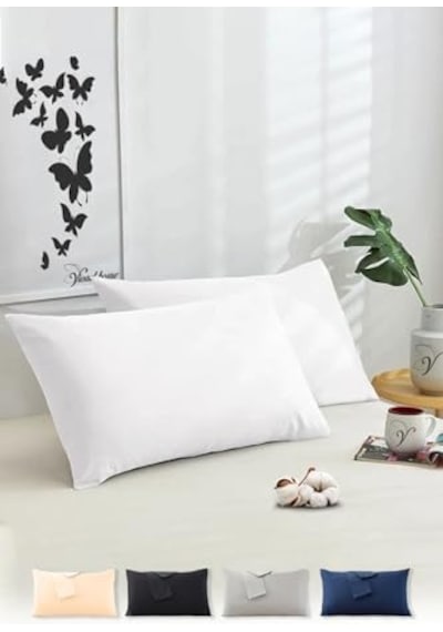 Vionel Home Pamuklu 2'li Kapaklı Yastık Kılıfı 50x70 Cm - Yumuşak Ve Nefes Alabilir - Düz Renk Beyaz Abanoz