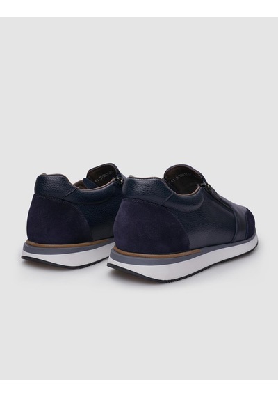 %100 Hakiki Deri Lacivert Fermuarlı Erkek Sneaker-lacivert Lacivert