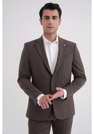 Efor Slim Fit Çift Yırtmaç Gofre Kumaş Esnek Kahverengi Spor Takım Elbise Tk 940 Kahverengi