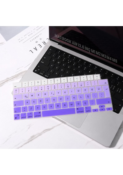 Macbook Air 13.6 İnç M2 M3 M4 M5 A2681 A3113 A3240 A3449 Uyumlu Türkçe Q Klavye Koruyucu Mor Ombre Diğer