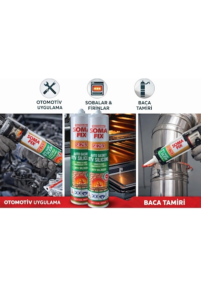 Somafix Se293 Kırmızı Rtv Silikon 280 Gr Yüksek Isıya Dayanıklı, Conta Ve Sızdırmazlık Silikonu