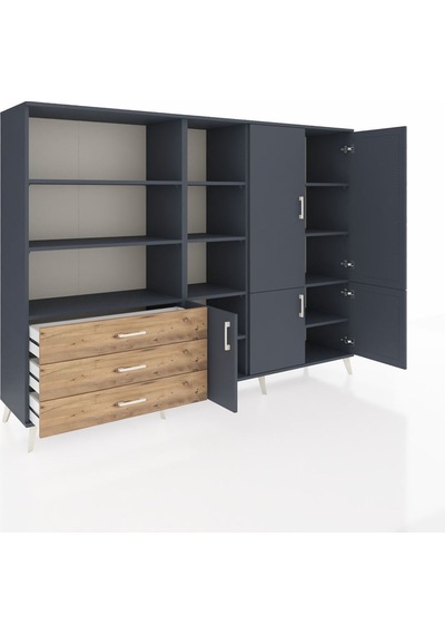 Hyperion Dolap 11 Raflı 3 Çekmeceli 5 Kapaklı 220x44x163 Antrasit Antrasit-antrasit/çam