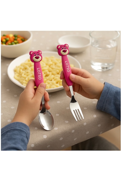 Cinnamoroll Silikon Saplı Çocuk Çatal Kaşık Takımı Kırmızı