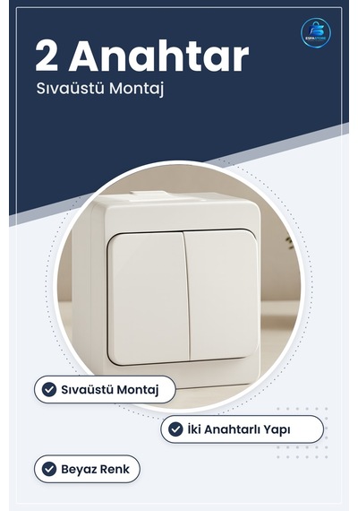 Sıvaüstü Komutâtörlü İki Anahtarlı Anahtar Beyaz Aydınlatma Kontr