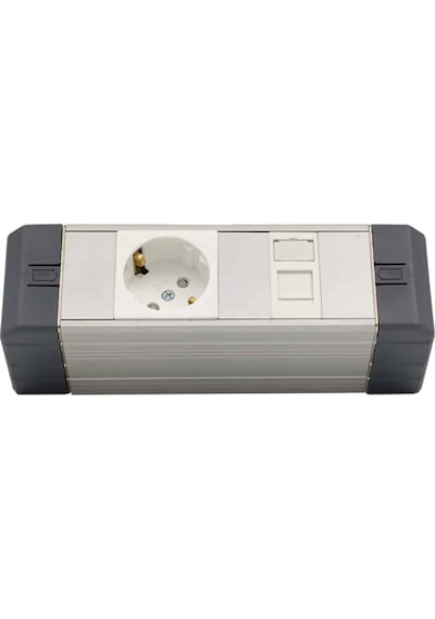Amp Connect Alüminyum Profil Yatay Donatılmış Brotik 1'li Blok Priz + 1 Cat3 Telefon Veya Cat5 Cat6 Data Prizi