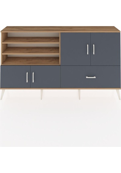 Arges Konsol 5 Raflı Tek Çekmeceli 4 Kapaklı 176x30x99 Çam-antras Çam-antrasit