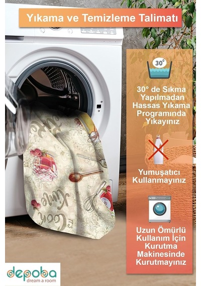 Rute Şönil Modern Desen Kaymaz Pamuk Tabanlı Yıkanabilir Antibakteriyel Mutfak Halısı 100x200 Diğer
