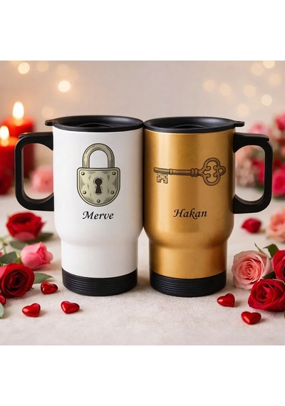 Bk Gift Kişiye Özel Sevgili Çift Tasarımlı 2li Kulplu Beyaz&gold Çelik Termos Mug 450 Ml -7, Sevgiliye Hediye, Sevgililer Günü Hediyesi Kobitmeyencom3