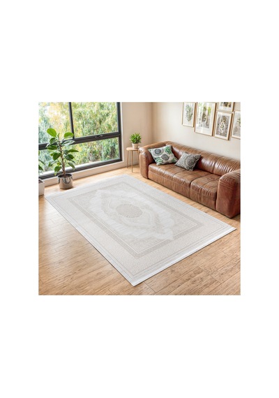 Badelya Home Krem 7105 Modern Desen Doğal Taban Saçaklı Salon Koridor Mutfak Çocuk Oturma Odası Halısı Yolluk 7105krem