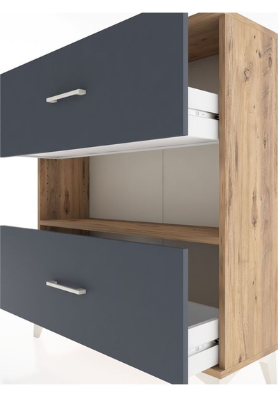 Arges Şifonyer Tek Raflı 2 Çekmeceli 88x30x106 Çam-antrasit Atlas Çam