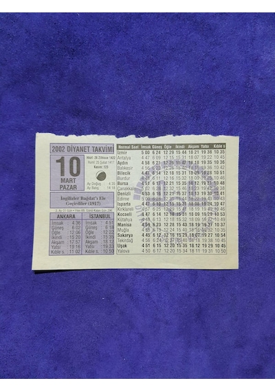 10 Mart 2002 Takvim Yaprağı - Nostalji Koleksiyonluk Takvim Yaprağı