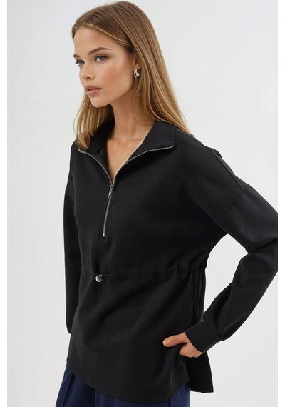 Hiccup Busem Beli Ayarlanabilir Fermuarlı Yaka Sweatshirt Siyah