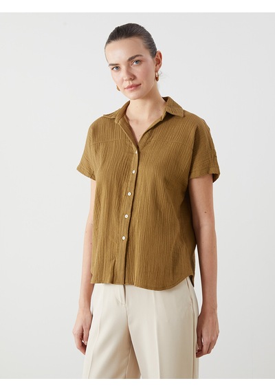 Lcwaıkıkı Classic Yeşil Loose Fit Dokulu Kadın Gömlek