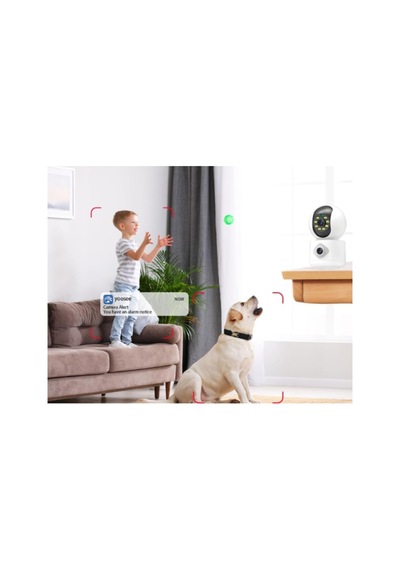 2 Adet Çift Lensli İç Mekan Wi-fi Kamera 2 Mp + 2 Mp Çift Lens, 2.4 Ghz Kablosuz Ev Ofis Bebek İzleme, Dual Lens Camera Sarı