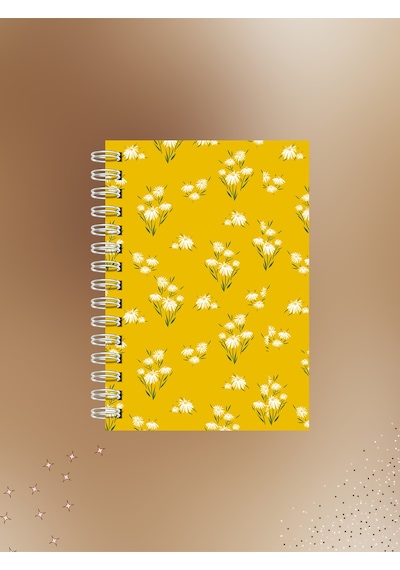 Sarı Papatya Desenli Çizgii Defter 60 Yaprak -120 Sayfa Tel Spiralli Çok Renkli