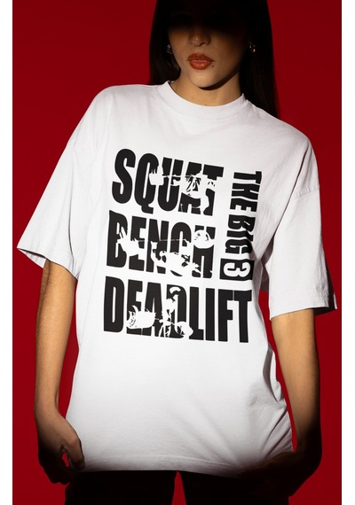 Tasarım Squat Bench Deadlift Fitness Bodybuilding Sporcu Baskılı Beyaz