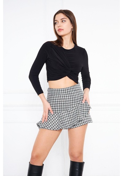 Darlin Moda Siyah Desenli Fırfırlı Şort Etek Dm2003 Siyah