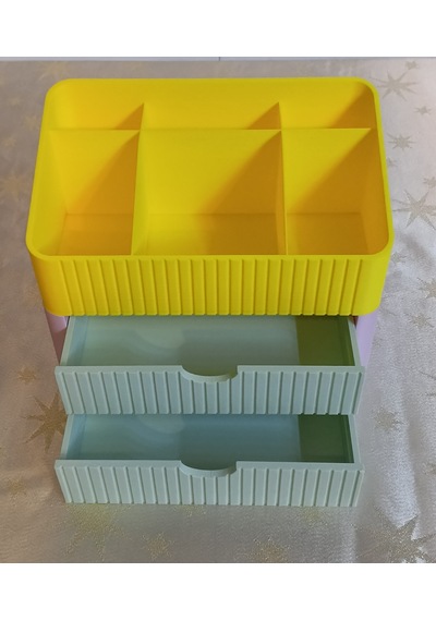 Dekoratif Renkli Çekmeceli Organizer Sarı-pembe-yeşil