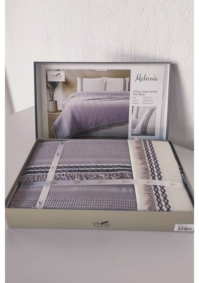 Tivoli Tek Kişilik Waffle Pike Takımı-3 Parça Dantelli Petek Pike-melanie Lıla Lila
