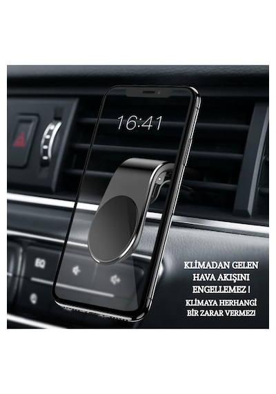 Mıknatıslı L Şeklinde Mandallı Araç İçi Oto Telefon Tutucu Klima Izgarasına Geçmeli A Kalite Siyah