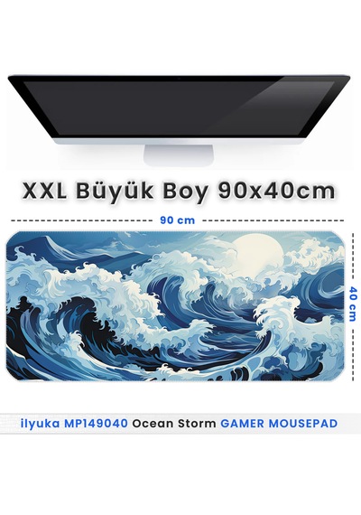 90x40cm Ocean Storm Xxl Büyük Boy İlyuka Gaming Oyuncu Mousepad