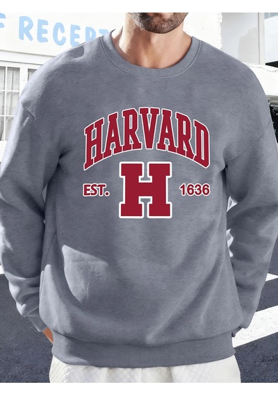 Startmore Tarzsokak Harvard Est. 1636 Baskılı Erkek Sokak Sweatshirtü Polar Oversize Kazaklar Sonbahar Her Şeyle Gri