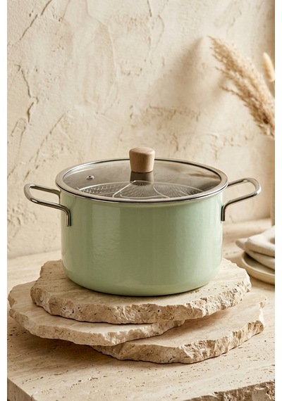 Titan Cook Ahşap Kulplu,paslanmaz Saplı Su Yeşili Süzgeçli Emaye Kızartma Tenceresi 22 Cm Su Yeşili