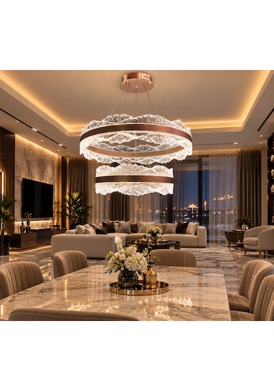Bohem Aydınlatma Modern Dağ Modeli 40x60 3 Renk Led Kumandalı Salon Avizesi Beyaz Sarı Günışığı Kahve Rengi