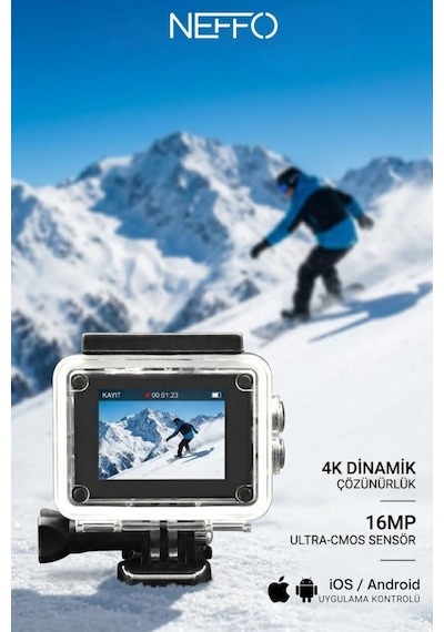 Aksiyon Kamera 4k Ultra Hd 170 Derece Çekim Wifi Bağlantılı 4k 30 Fps 16 Mp Siyah