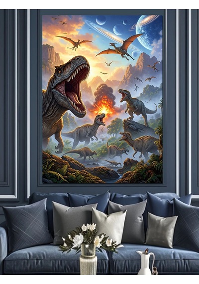Ahşap Tablo Dinozorların Dünyası Doğa Manzarası