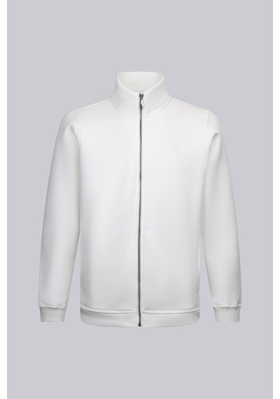 Hatemoğlu Beyaz Regular Fit Pamuklu Tam Fermuarlı Sweatshirt 30228 Beyaz