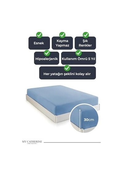 Lastikli & Hipoalerjenik Çarşaf%100 Pamuk Penye Kumaş Mavi 160x200, Luxcarsaf Abanoz
