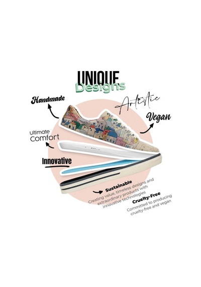 Kadın Vegan Deri Bej Sneakers - Stunning Sunset Tasarım Çok Renkli