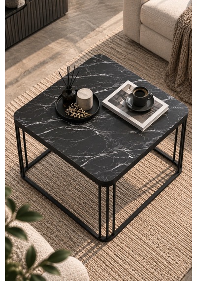 Sulorahome Siyah Kare Orta Sehpa 60x60 Cm