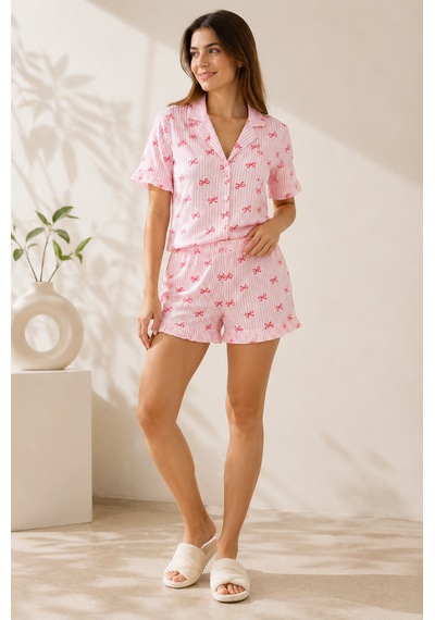Lovensy Pempe Fiyonk Şortlu Pijama Takımı Pembe