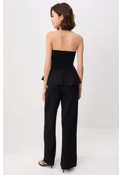 Benerly Kadın Straplez Peplum Detaylı Geniş Paça Uzun Örme Takım Soft Tou siyah